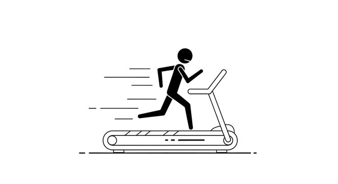 Dynamic stick figure running on a treadmill, illustrating exercise, fitness, and motion in a minimalist style - Powered by Adobe