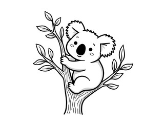 Cute koala on a tree coloring page for kids