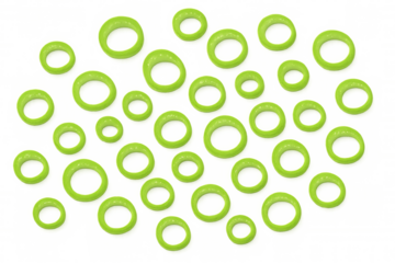 Green onion rings composing a healthy food pattern, sliced vegetable ingredient for cooking recipes, transparent background