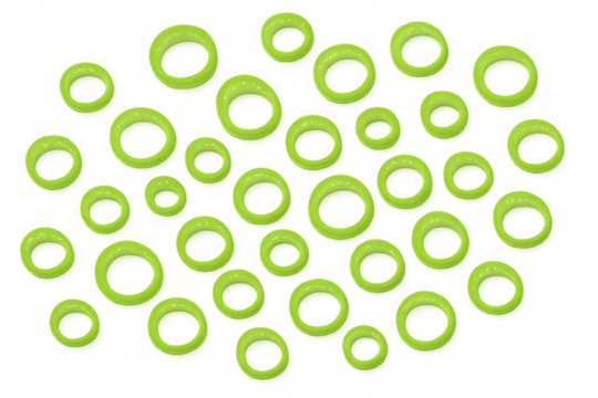 Green onion rings composing a healthy food pattern, sliced vegetable ingredient for cooking recipes, transparent background