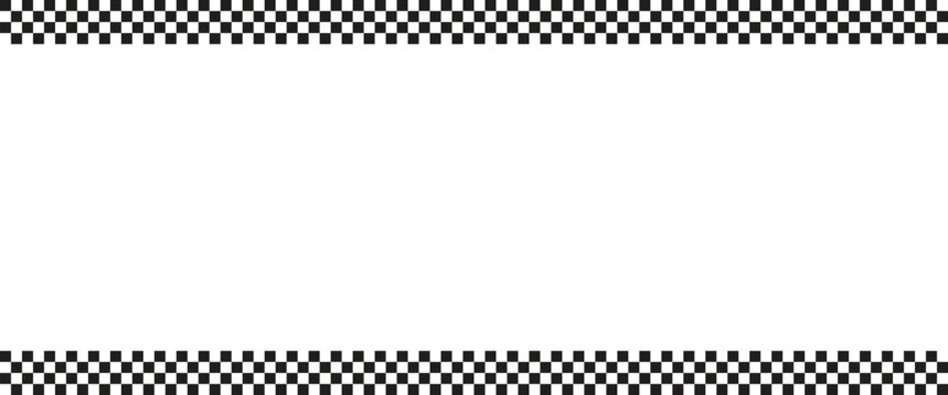 Checkerboard border frame in black and white. Rectangular design with a classic racing-inspired pattern. Ideal for banners, posters, or digital artwork.