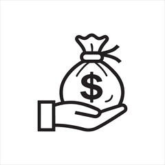 Hand holding a bag of money with a dollar sign icon