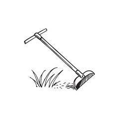 Hand drawn wooden handled garden hoe 