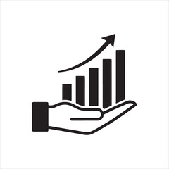 A hand holding a bar graph showing upward growth and success