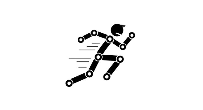 Abstract running person icon with speed lines. Dynamic linked segments symbolize motion, speed, and connection in a minimalist design.