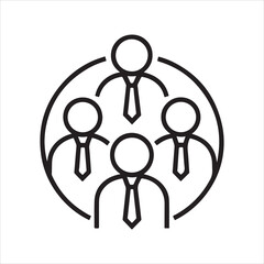 Four business people in a circle representing collaboration and teamwork