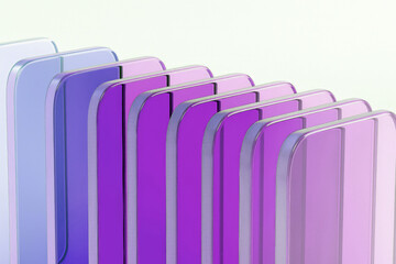 Vibrant, transparent panels in shades of purple and pink create a striking geometric pattern. The light background enhances the colors.AI generated.