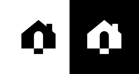 Modern real estate logo design, minimalist house icon for property business, black and white graphic symbol