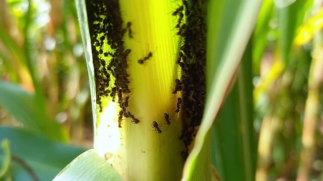 Video of ant colony on a leaf