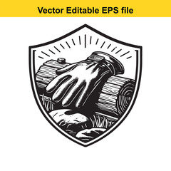 Vector art of glove on a log in a stream, vector emblem