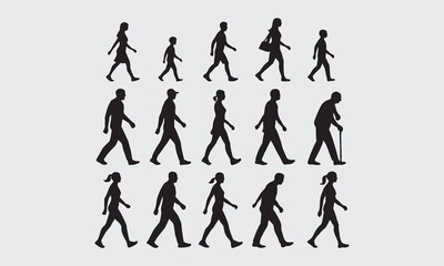 silhouettes of people walking pose bundle full vector on isolated white background