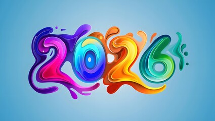 Colorful and Creative Modern Abstract 2026 Number Design Illustration On Light Blue Background