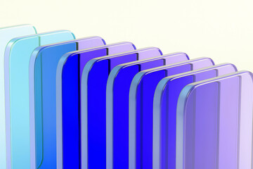 Layered opaque panels in shades of blue and purple are arranged in a structured alignment. These panels showcase a sleek, modern design with subtle gradients.AI generated.