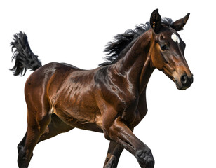 Obraz premium Playful Andalusian Foal Trotting Forward, Dynamic Pose, Isolated Cutout