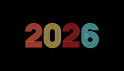 2026 in Color – Bold Number Design on Black Canvas with Red, Yellow, and Blue Accents. A Minimalist Graphic Concept for Contemporary New Year Celebration and Creative Branding