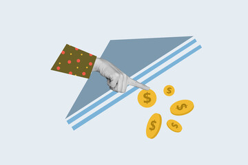 3d full poster artwork collage of human hands hold dollar coin income capital usd currency crypto earnings success finance