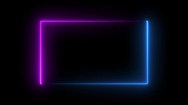 Neon rectangle border frame with blue and magenta color on black background.