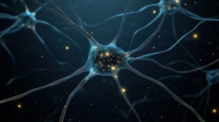 Intricate neural network plexus, glowing with soft blue and gold light, nodes pulsing with data, suspended in a dark, clean void, hyper-detailed, cinematic lighting, render.