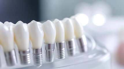 Dental implants on display, showcasing tooth restoration options. Precision-engineered solutions for a healthy smile.