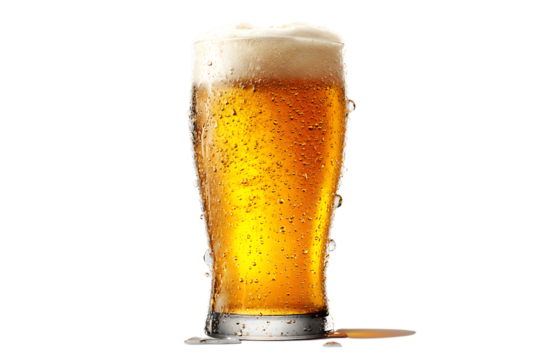 Frosty glass of cold beer with condensation and foam head, perfect for quenching thirst