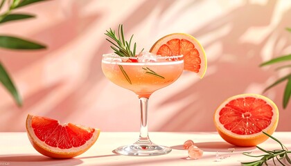 Pink grapefruit cocktail in a martini glass