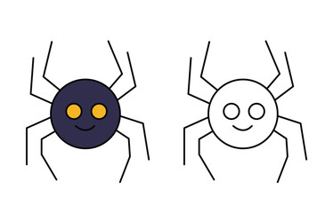 Adorable Smiling Spider Halloween Icon in Outline and Fill Style – Cute Cartoon Vector Illustration