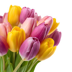 Fototapeta premium Elegant Pink and Yellow Tulips Floral Arrangement Isolated on White Background