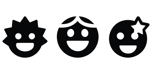 happy cartoon faces with different hairstyles and accessories