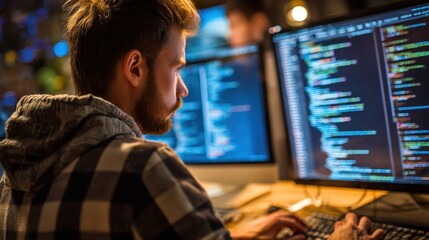 Technician carefully removing malware from a desktop PC showcasing digital virus cleaning and system optimization in a modern office setting.