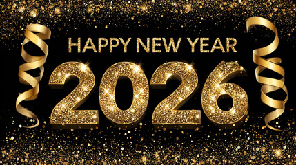 Happy New Year 2026 gold glitter celebration background