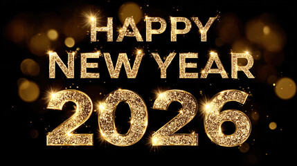 Happy New Year 2026 golden text celebration card