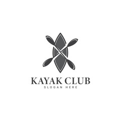 Kayak club emblem - canoe and two crossed paddles, kayak label vector template