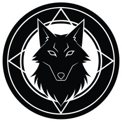  ancient cursed wolf mascot inside a glowing on white background 