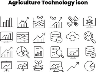 Modern line icon pack of drones, tractors, and smart farm devices for precision agriculture