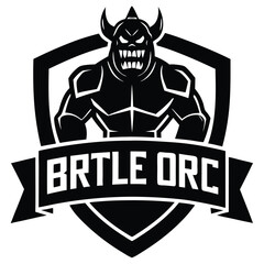 battle orc logo muscular orc warrior mascot with white background