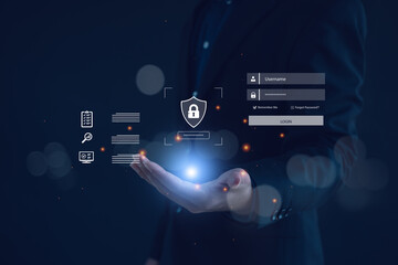 Modern cybersecurity concept showing a digital lock icon and secure login interface with username and password fields, representing data protection, online privacy, and secure access technology.