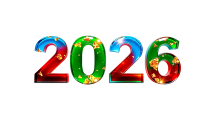  2026 Glossy Glass number with Gold Foil and Red and Blue Colour Gradient