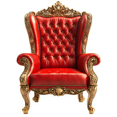 Luxurious Red Quilted Leather Throne Chair with Ornate Gold Details