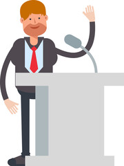 Businessman Character Speaking on Podium
