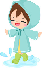 illustration girl wearing raincoat