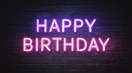 Neon purple happy birthday text dark background