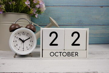 Wooden Calendar Showing the Date of October 22th. Day 22 of October month