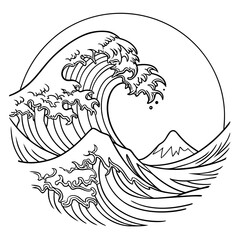 Vector art of great wave in black and white