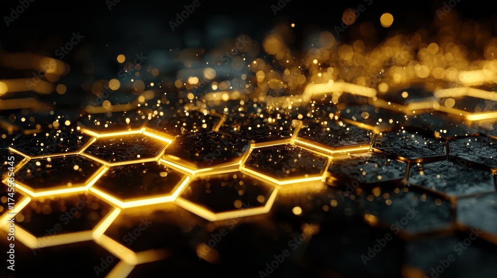 Canvas Prints glowing honeycomb pattern in golden yellow color with sparkles