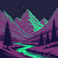 Vector art of night landscape with river view © Mamun