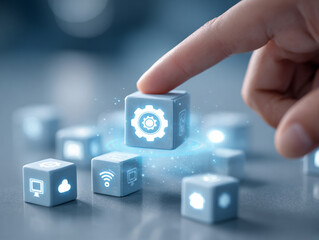 Blue Technology Network Cubes with Icons