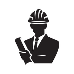 construction foreman with blueprint vector silhouette clip art logo design illustration