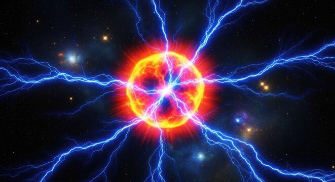 Cosmic Energy Burst With Starry Background