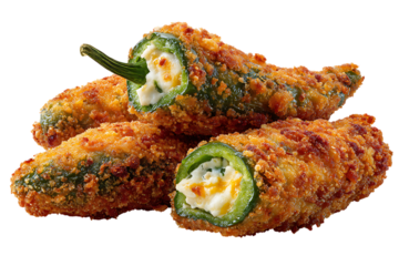 Breaded and fried jalapeño poppers filled with melted cheese, a spicy and indulgent appetizer