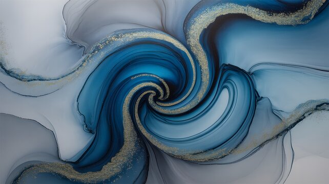 Abstract Blue and Gold Ink Swirl Background